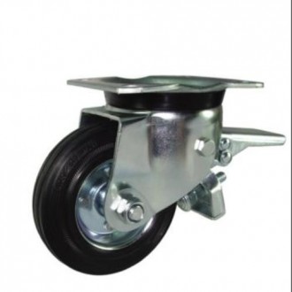 RUEDA C/SOPORTE ARO GOMA/CHAPA 125MM PLACA FRENO