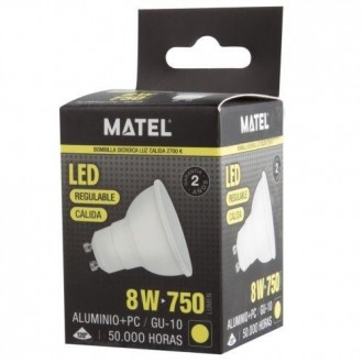 BOMBILLA LED DICROICA 120º REGUL. GU10 8W CALIDA