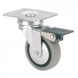 RUEDA GIRATORIA GOMA D50 CON FRENO 1-0548