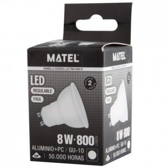 BOMBILLA LED DICROICA 120º REGUL.GU10 8W FRIA