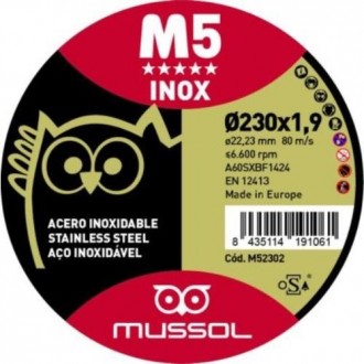 DISCO M5 CORTE EXTRAFINO INOX 230x1.9 EJE 22.23