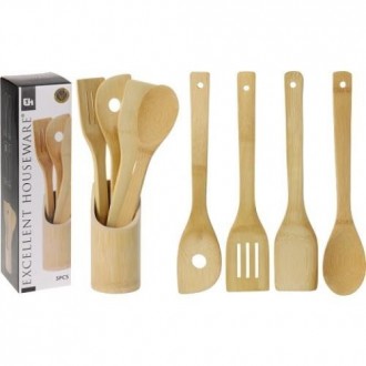 JUEGO 5 UTENSILIOS COCINA MADERA