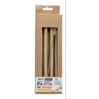 SET 4 PAJITAS REUTILIZABLES BAMBU KV7271