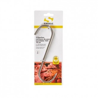 BLISTER 3 GANCHOS CARNICERO ACERO INOX 18/8 18CM