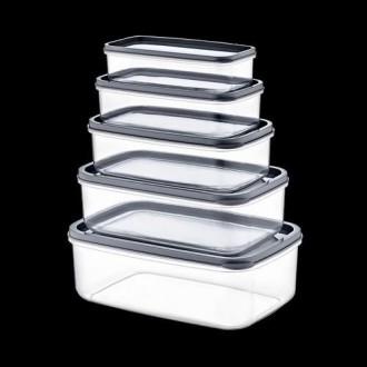 SET 5 TUPPER RECTANG GRIS 330-530-850-1300-2100ML