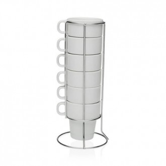 SET 6 TAZAS CAFE C/STAND PORCELANA 150ML 20090596